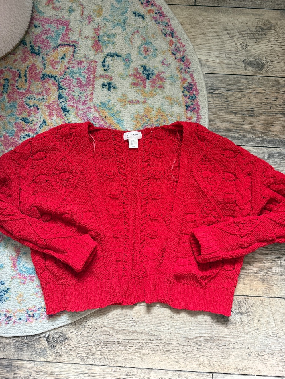 Bright Red Cable-Knit Open Cardigan